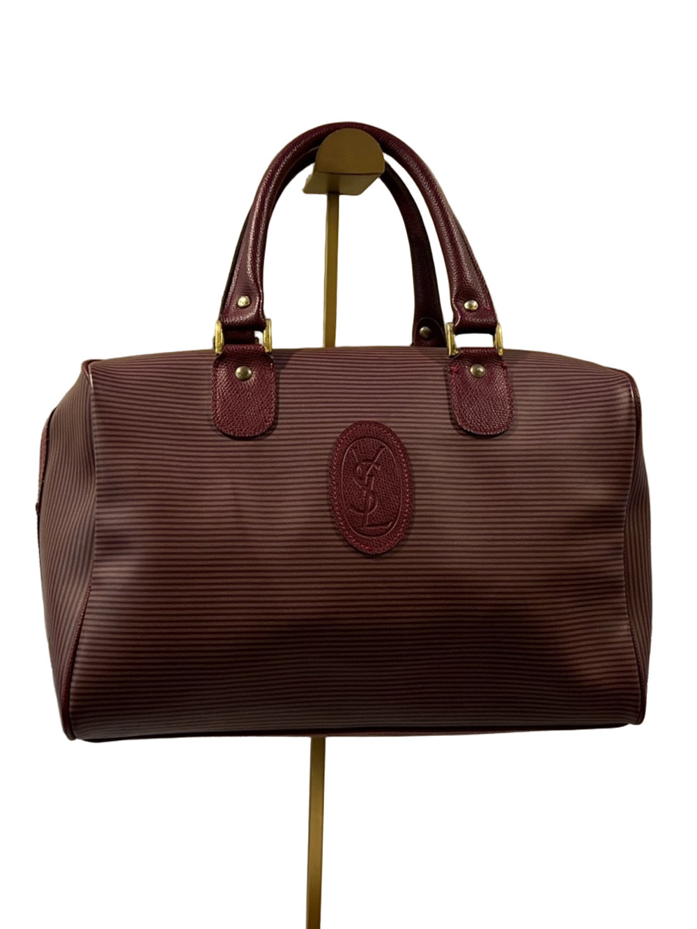 Yves Saint Laurent YSL Burgundy Red Textured Satchel Boston Bag
